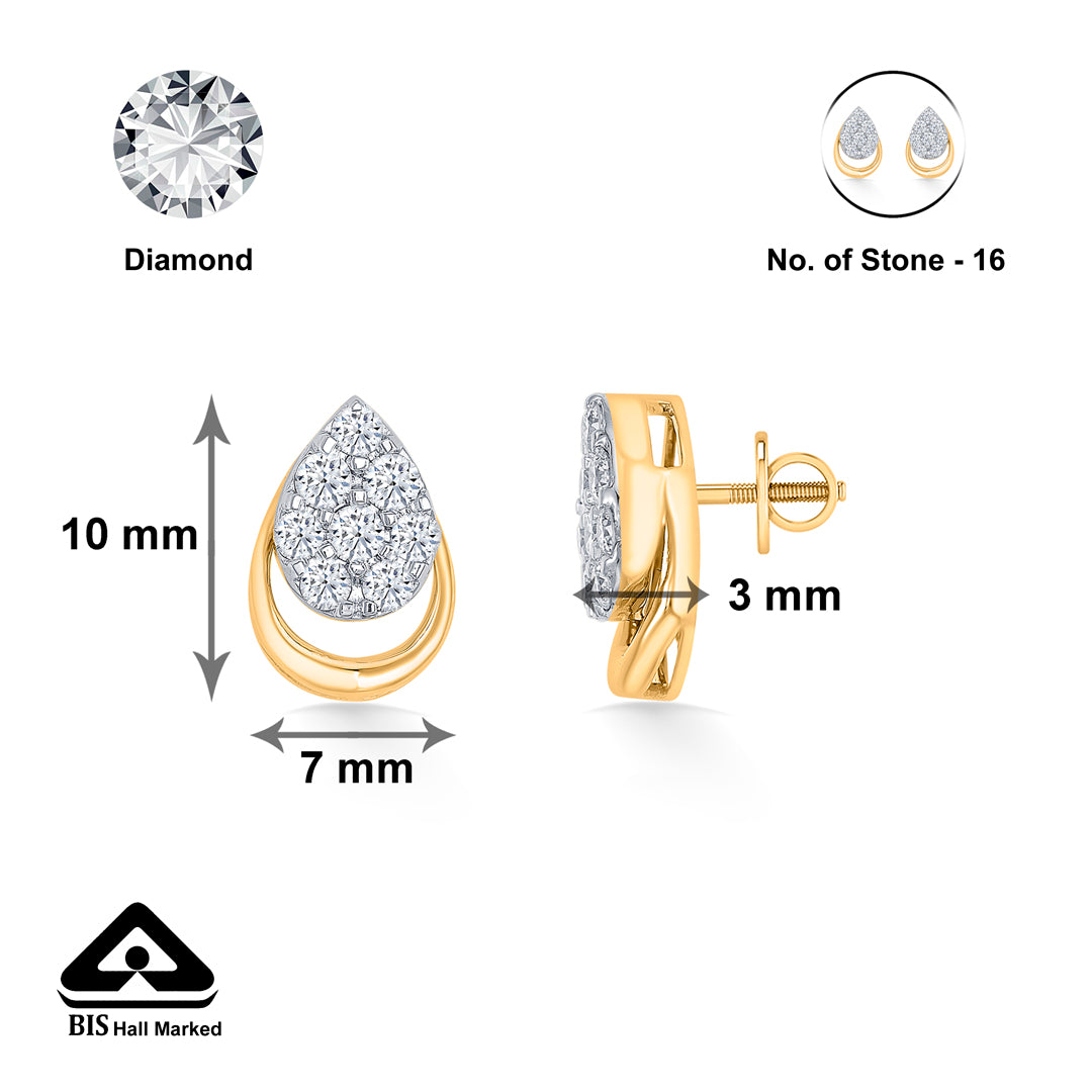 droplet gold & diamond stud earring for women