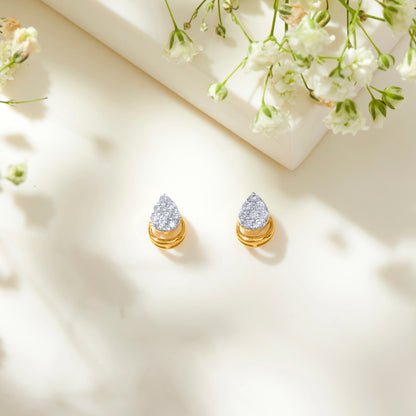 Droplet Gold & Diamond Stud Earring For Women