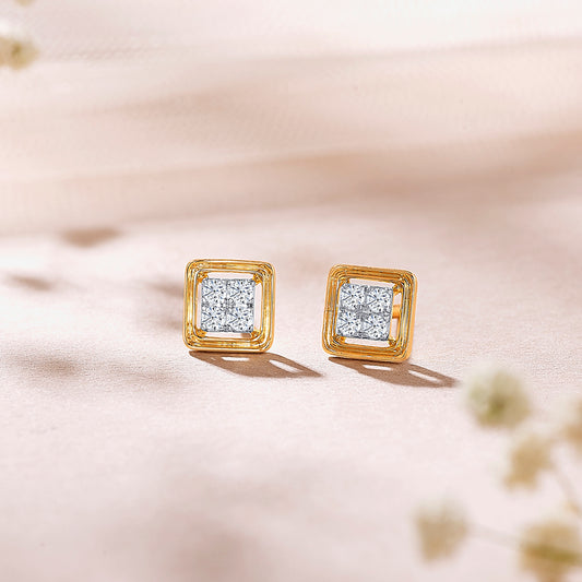 Bold Yellow Gold & Diamond Stud Earring For Women