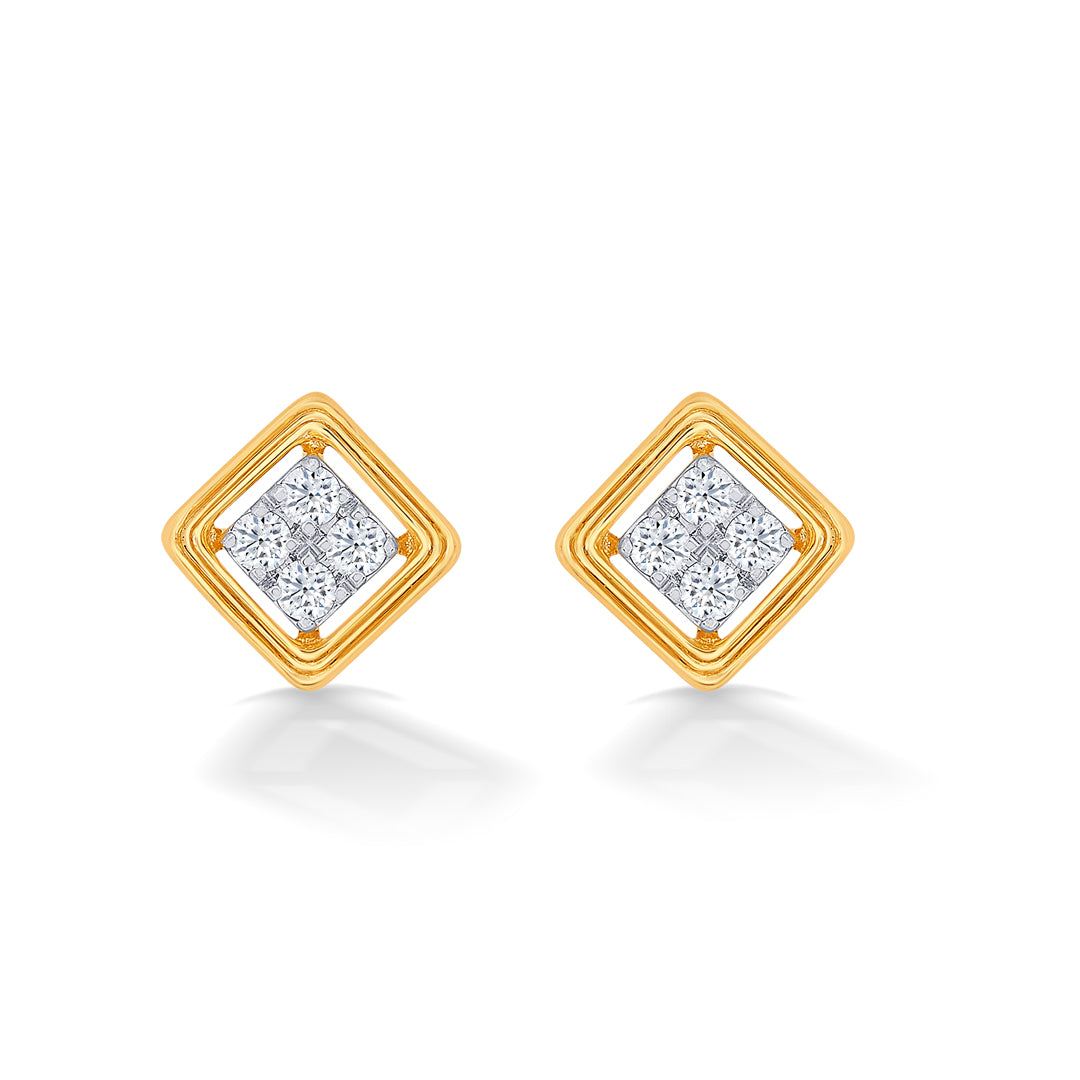 Bold Yellow Gold & Diamond Stud Earring For Women