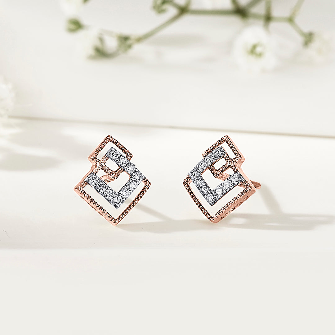 Prismatic Union Gold & Diamond Stud Earring For Women