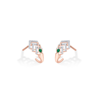 Emerald Maze Gold Stud Diamond Earring for Woman
