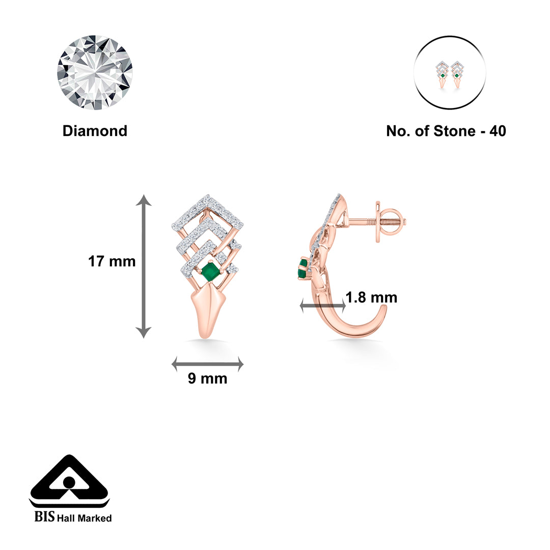 emerald maze gold stud diamond earring for woman