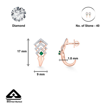Emerald Maze Gold Stud Diamond Earring for Woman