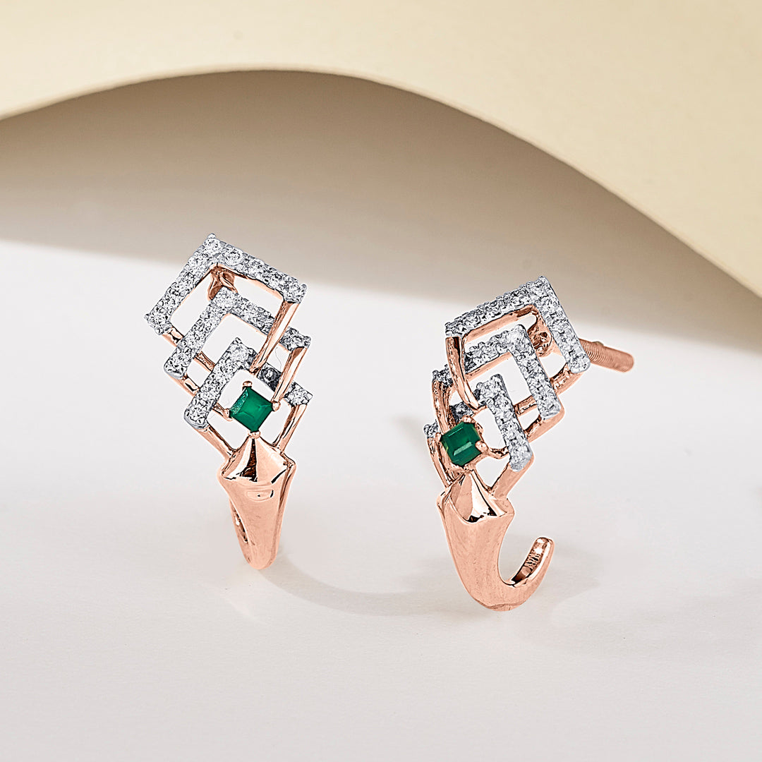 Emerald Maze Gold Stud Diamond Earring for Women