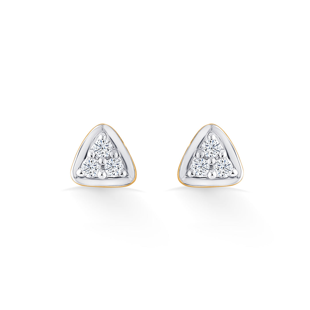 trilight spark gold stud diamond earring for women