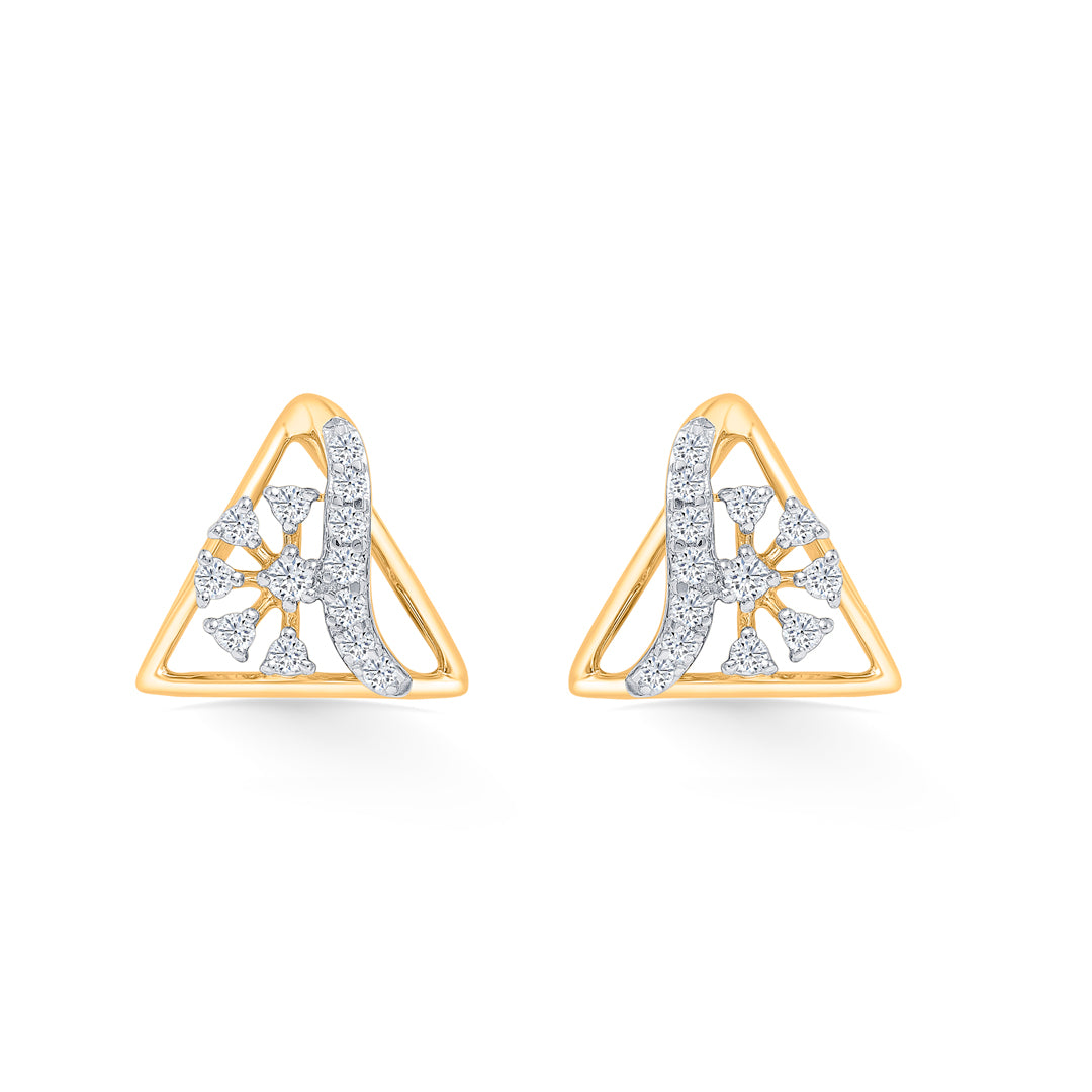 tripoint gold & diamond stud earring for women