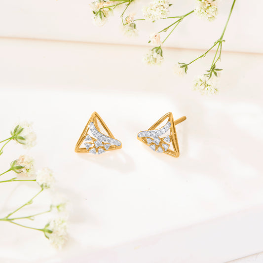 Tripoint Gold & Diamond Stud Earring For Women
