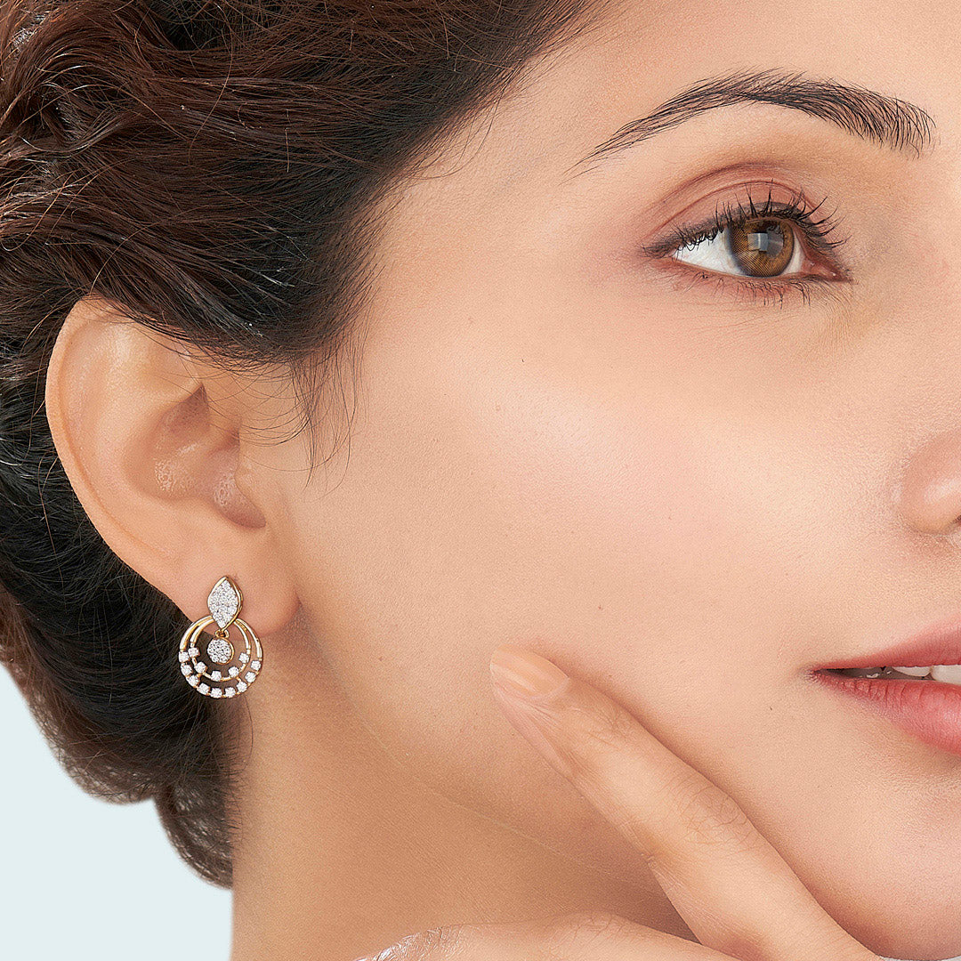 Halo Spark Gold Stud Diamond Earring for Women