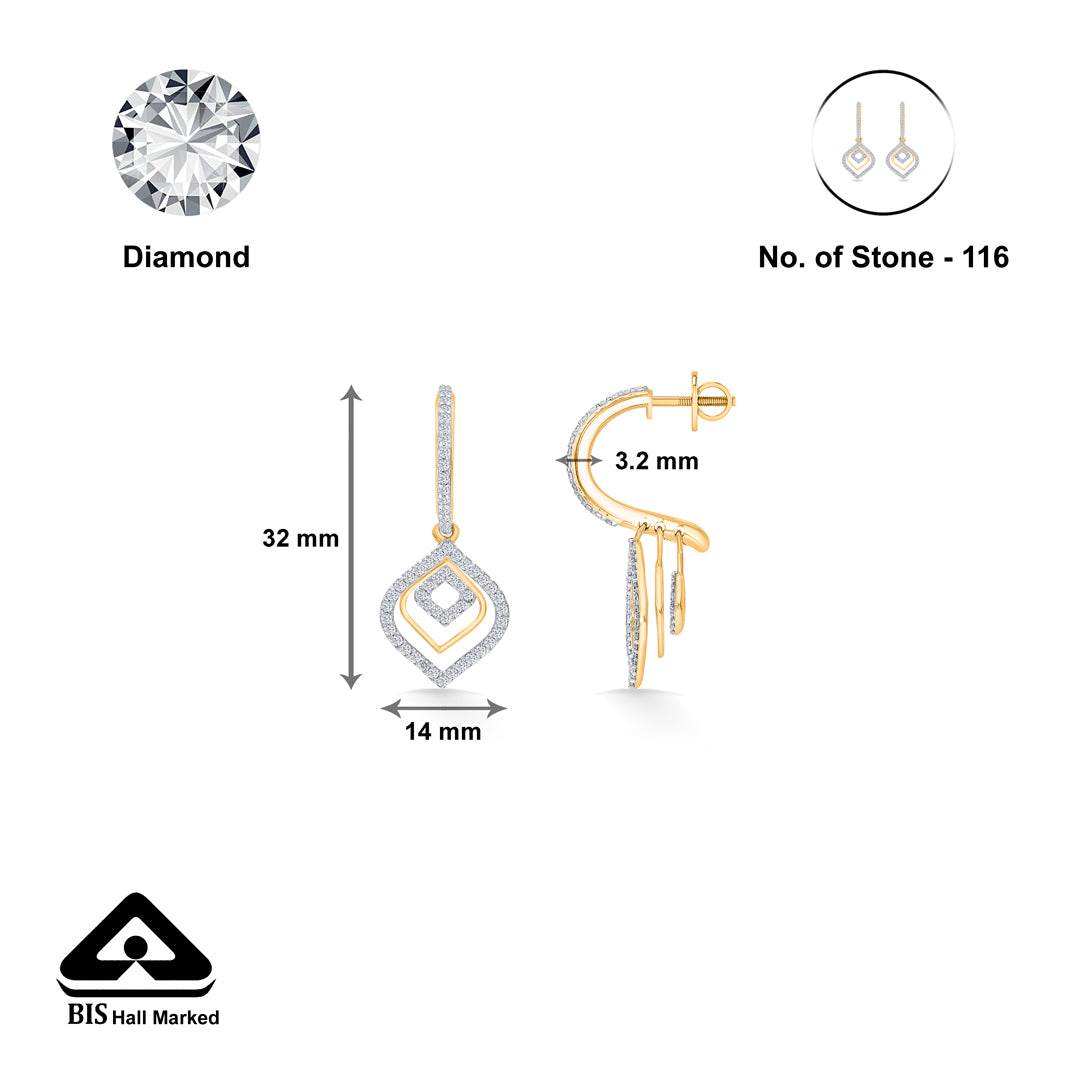 leafy gold & diamond dia earring earring for women