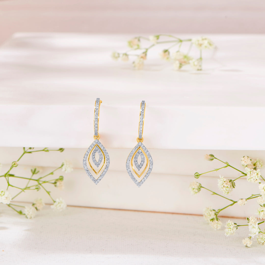 Leafy Gold & Diamond Drops & Dangler Earring For Women