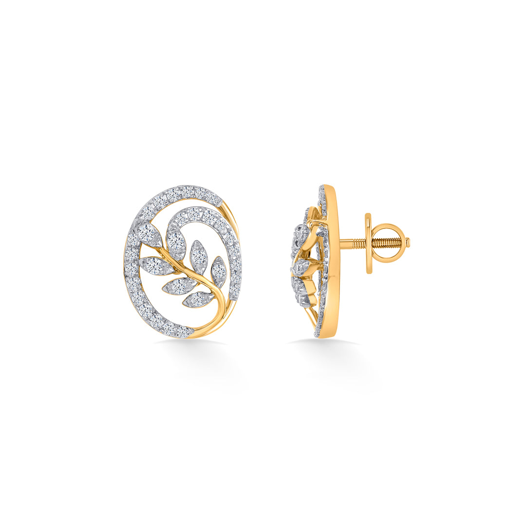 foliage gold & diamond stud earring for women