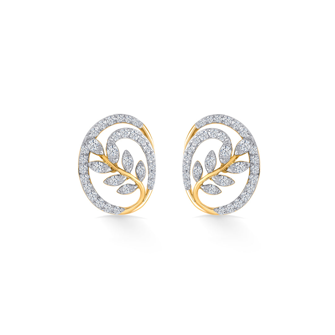 Foliage Gold & Diamond Stud Earring For Women