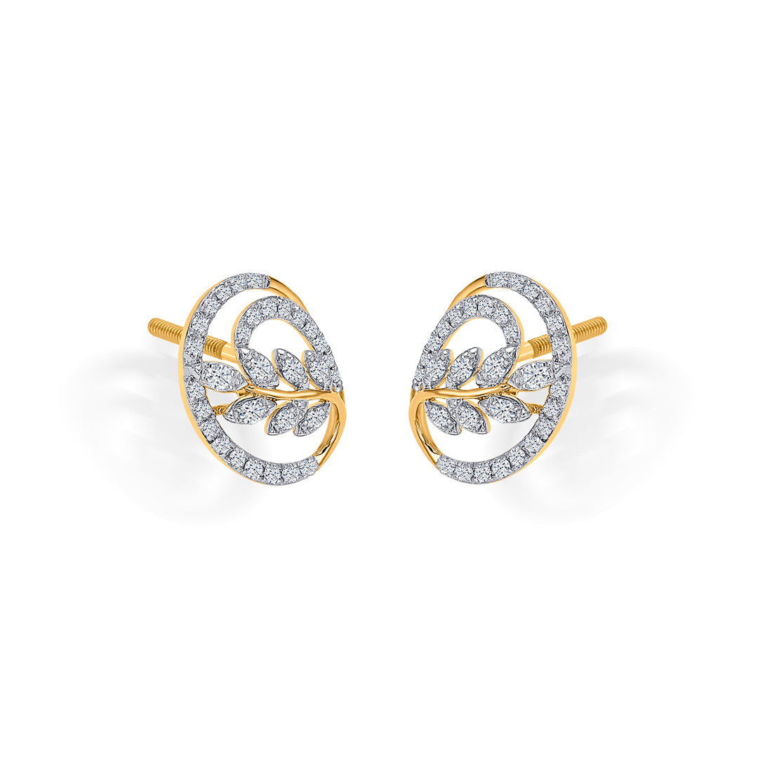 foliage gold & diamond stud earring for women