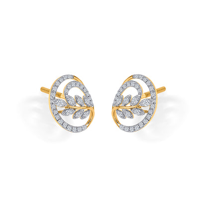 Foliage Gold & Diamond Stud Earring For Women