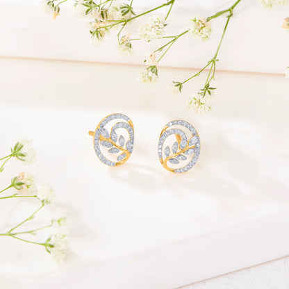 Foliage Gold & Diamond Stud Earring For Women