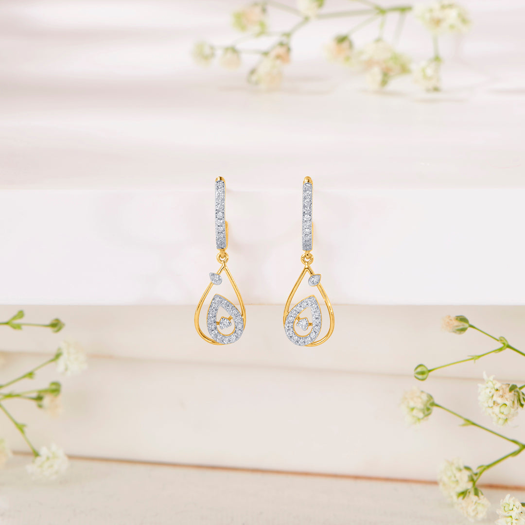 droplet gold & diamond hoops & huggies earring for women