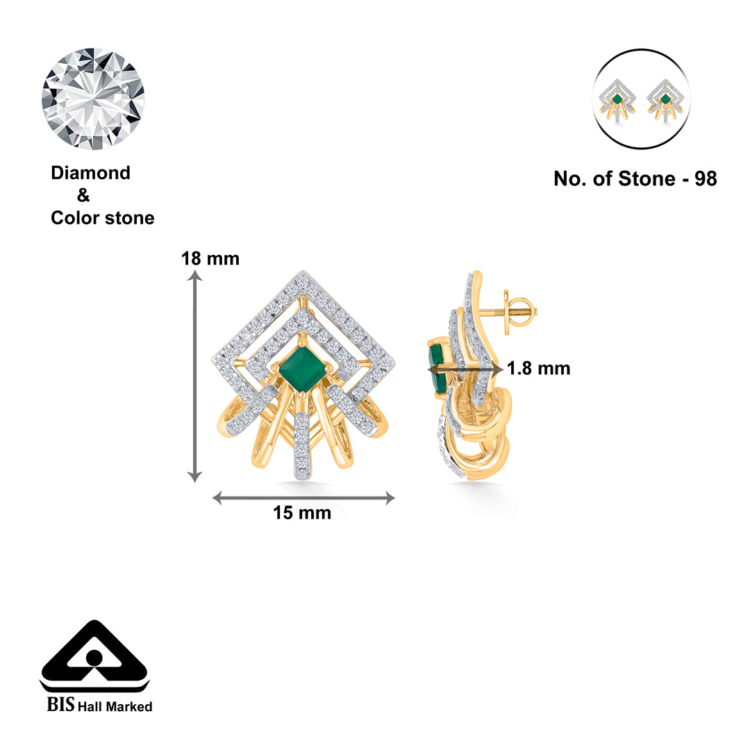 peridot gold & diamond stud earring for women
