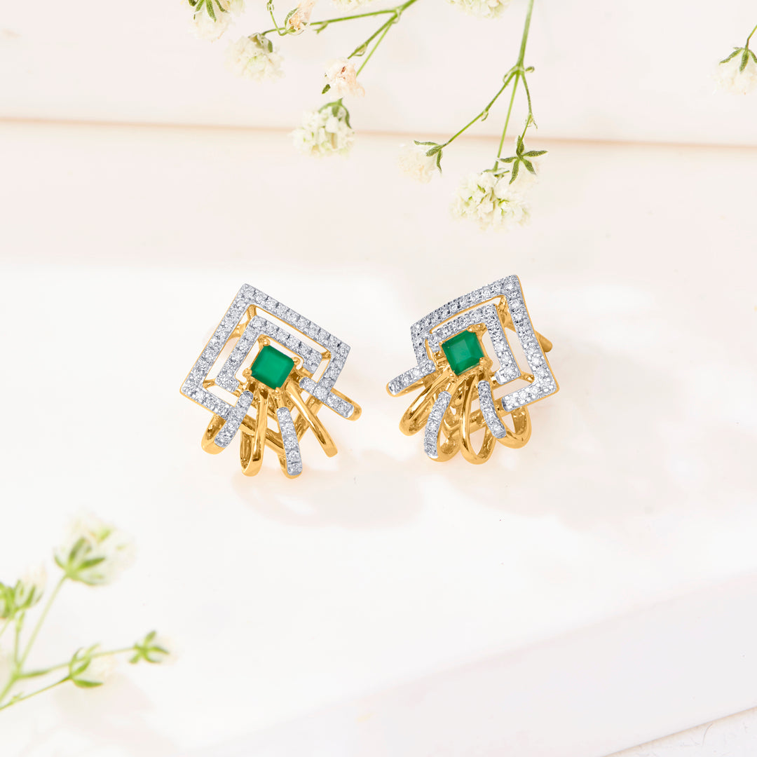 peridot gold & diamond stud earring for women