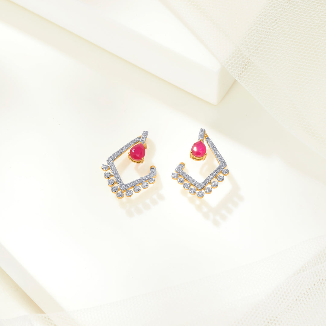 Candor Gold & Diamond Stud Earring For Women
