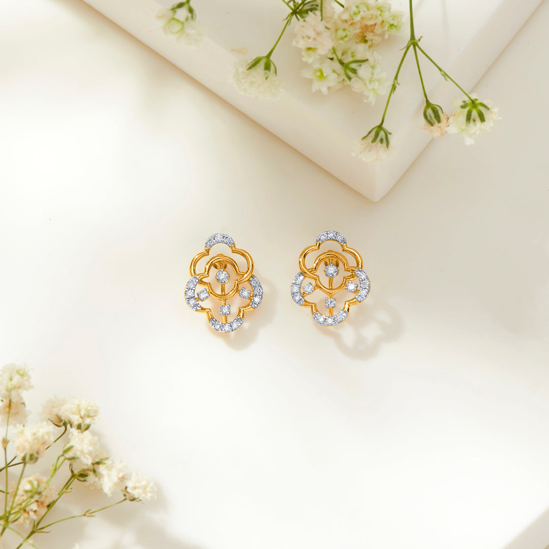 Nebula Gold & Diamond Stud Earring For Women