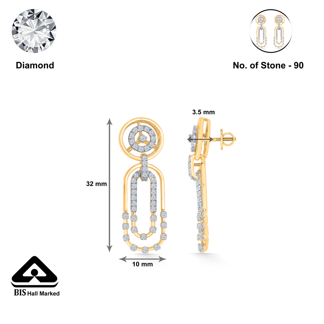 ovoide gold & diamond drops & dangler earring for women