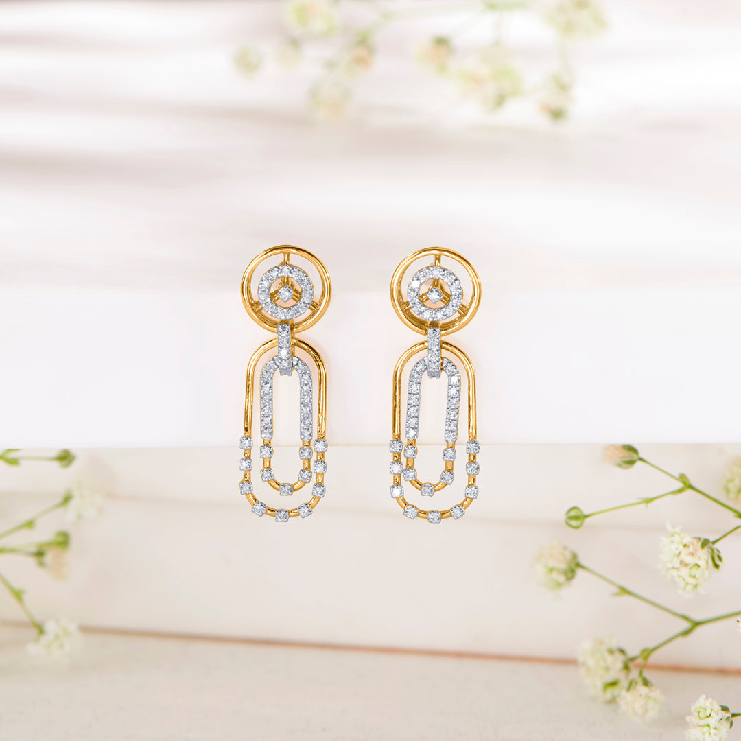 ovoide gold & diamond drops & dangler earring for women