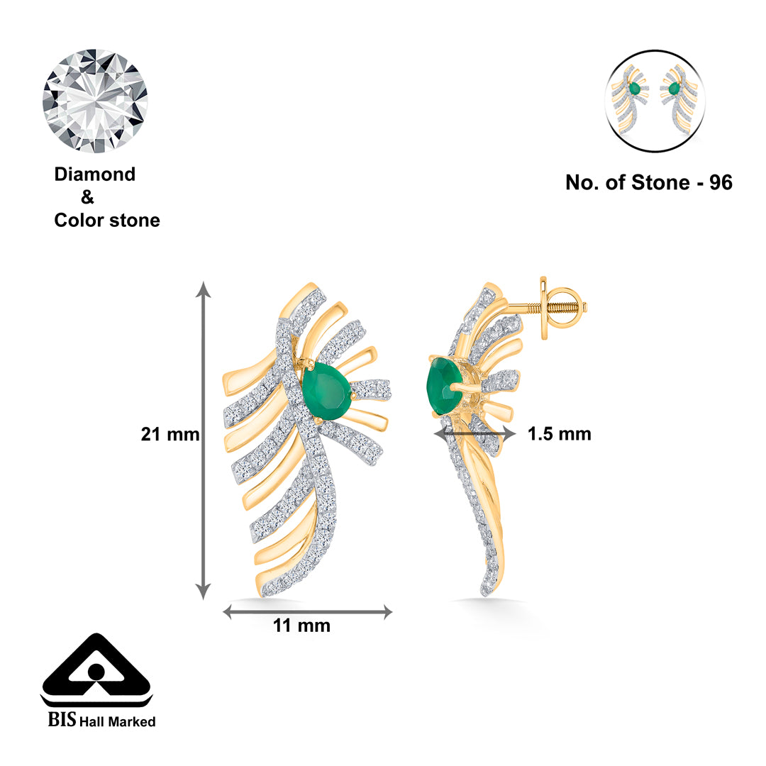 zayana fern gold & diamond stud earring