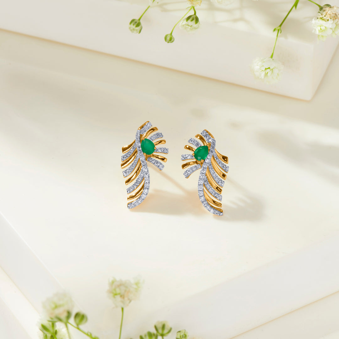 zayana fern gold & diamond stud earring
