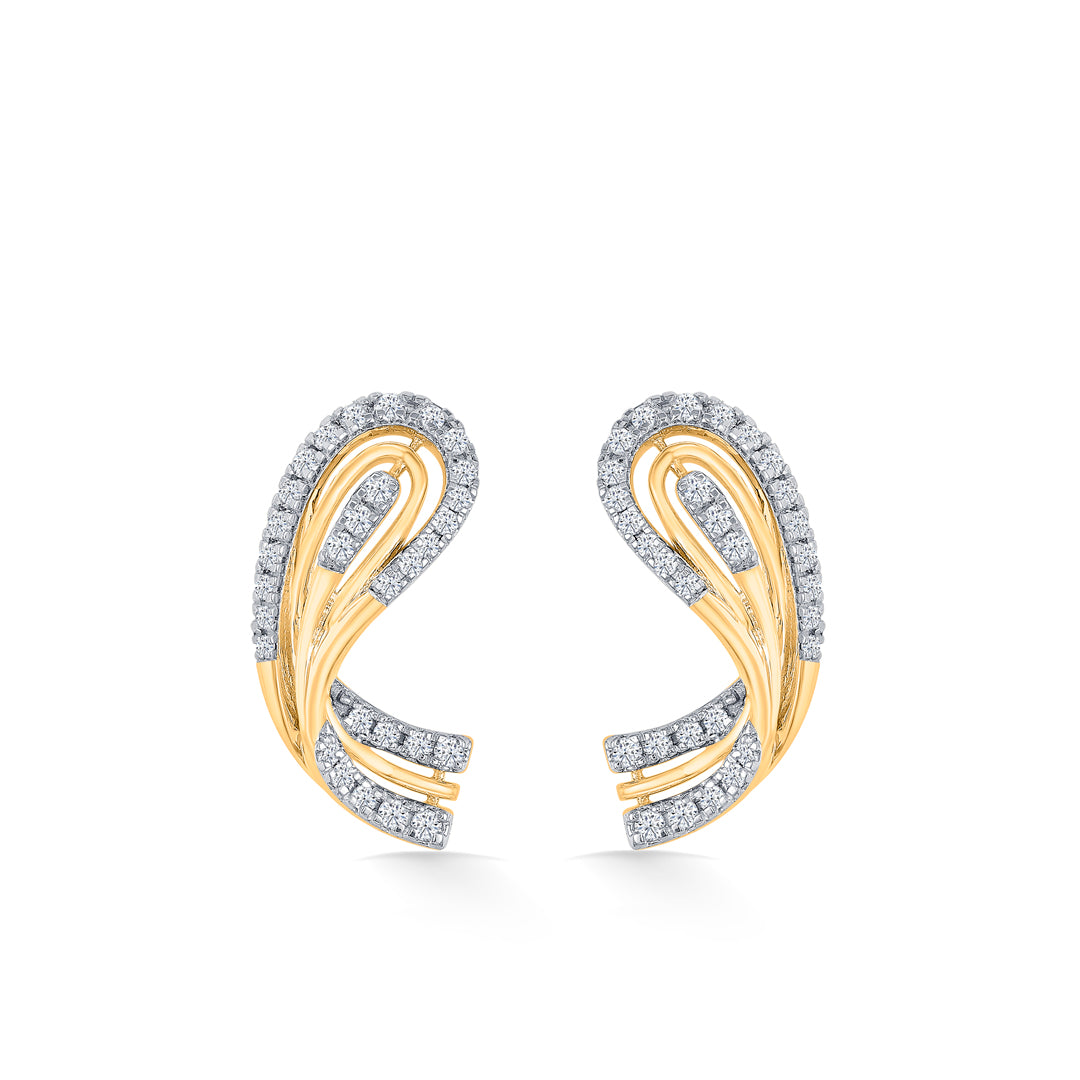 Aabhira Twirl Gold & Diamond Stud Earring