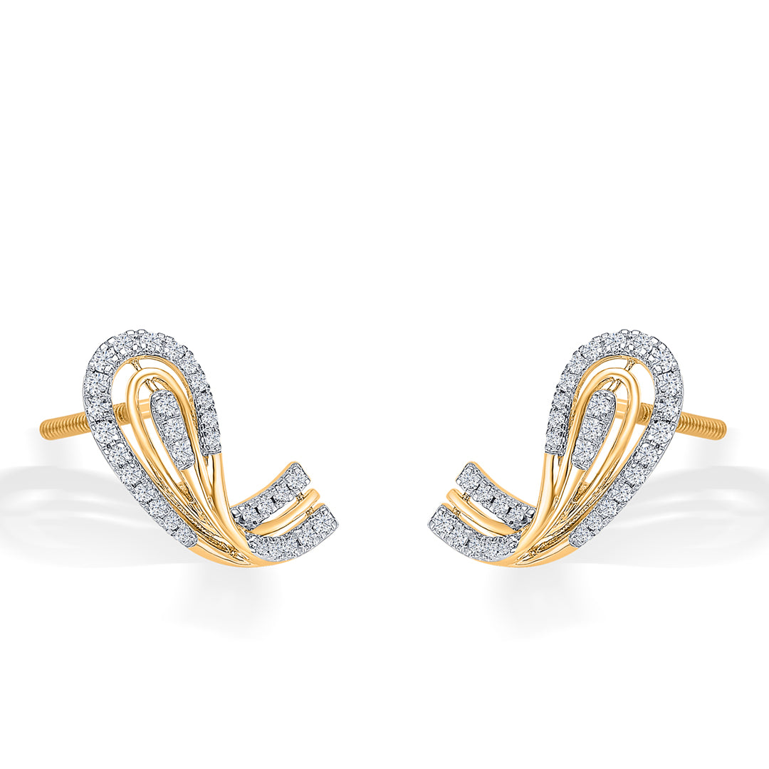 aabhira twirl  gold & diamond stud earring