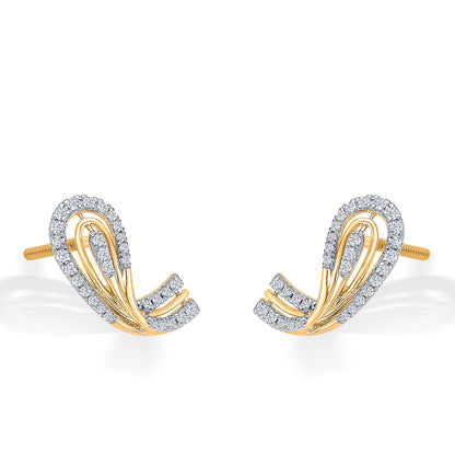 Aabhira Twirl  Gold & Diamond Stud Earring