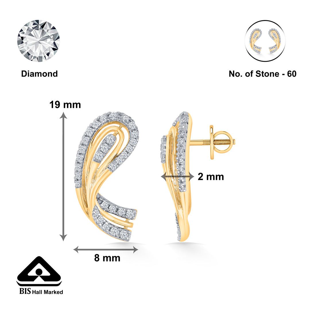 aabhira twirl  gold & diamond stud earring