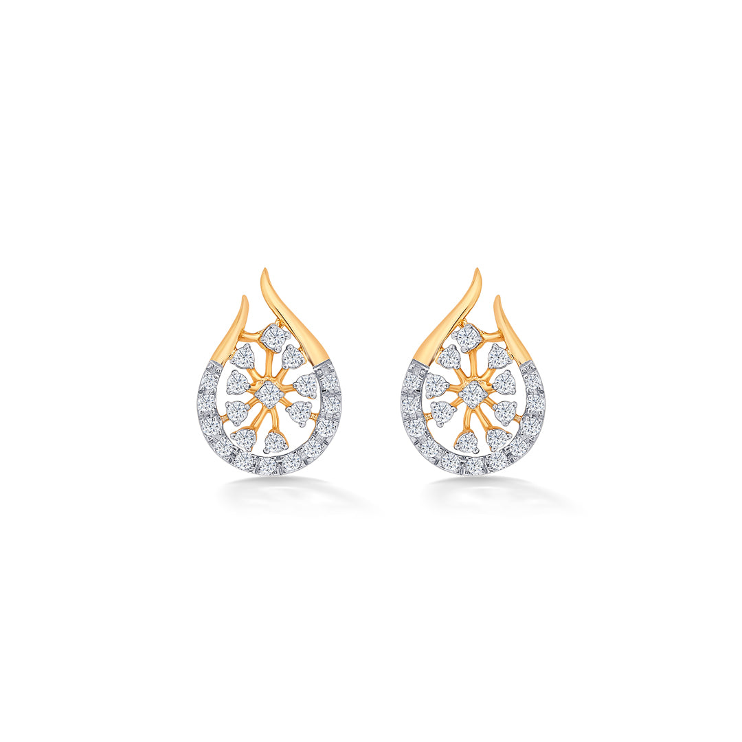 Dropping Yellow Gold & Diamond Stud Earring For Women
