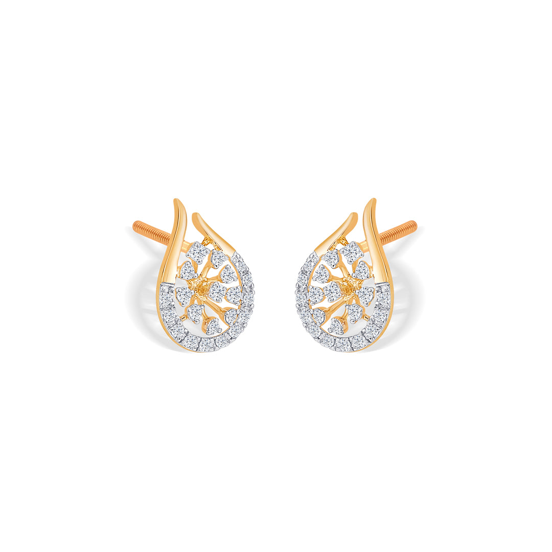 dropping yellow gold & diamond stud earring for women