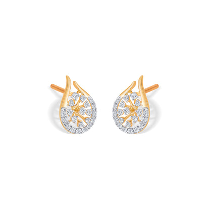 Dropping Yellow Gold & Diamond Stud Earring For Women