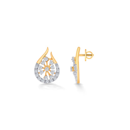Dropping Yellow Gold & Diamond Stud Earring For Women