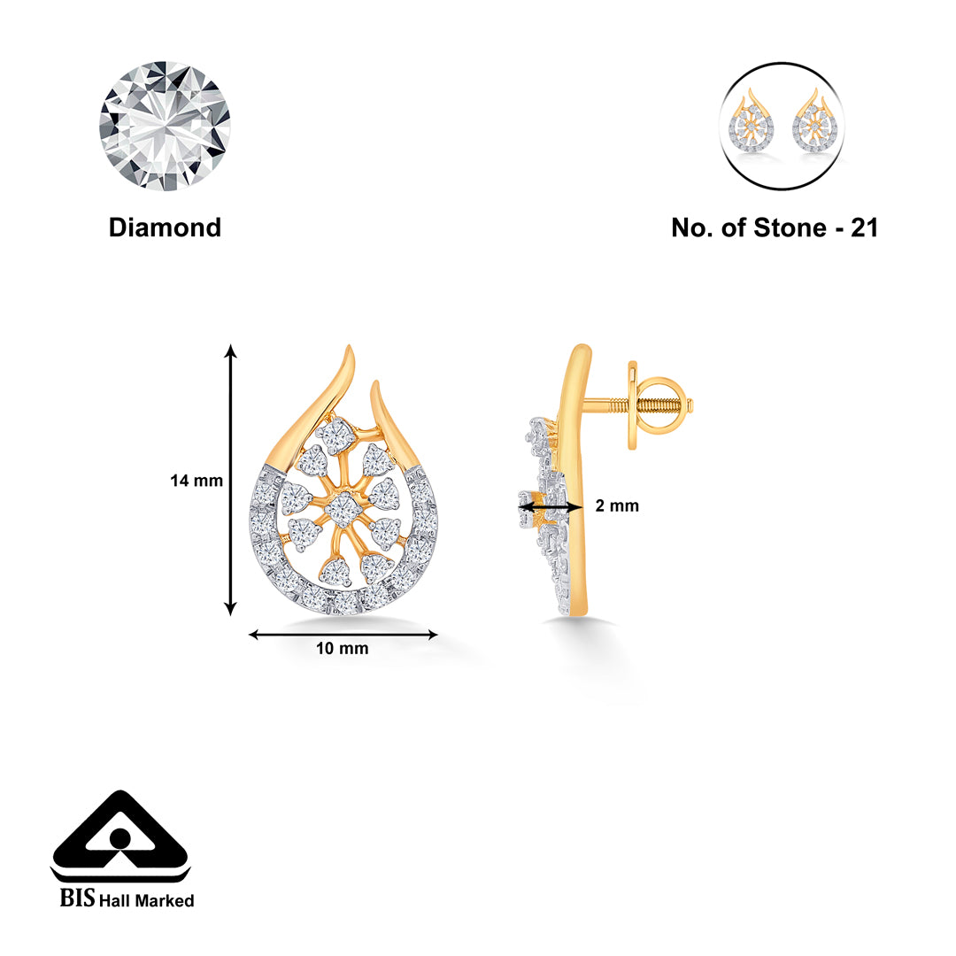 dropping yellow gold & diamond stud earring for women
