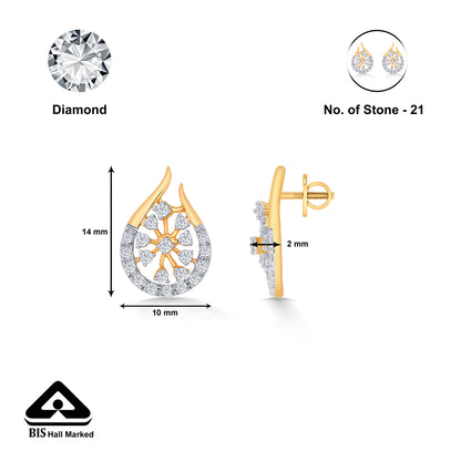 Dropping Yellow Gold & Diamond Stud Earring For Women