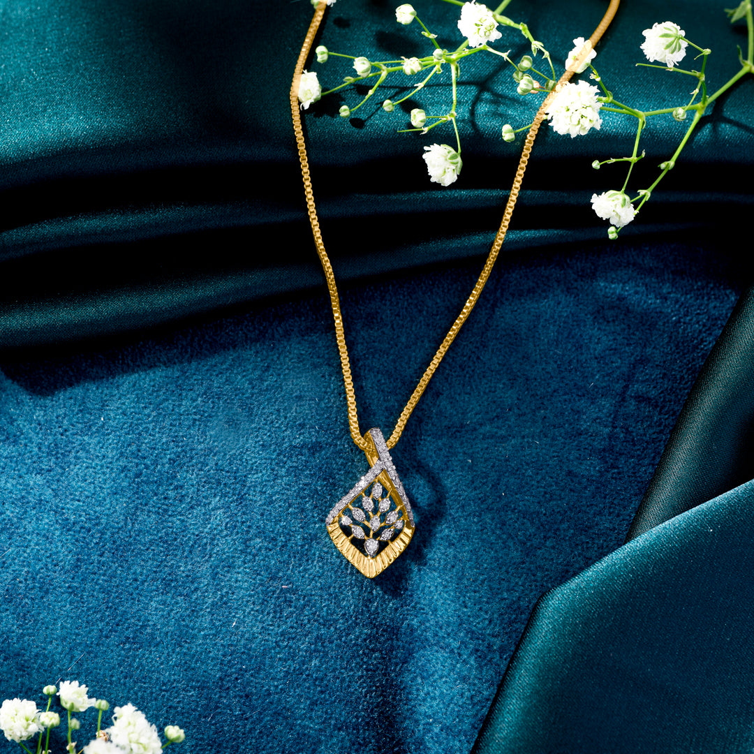 Sunlit Fern Classic Gold and Diamond Pendant for Women