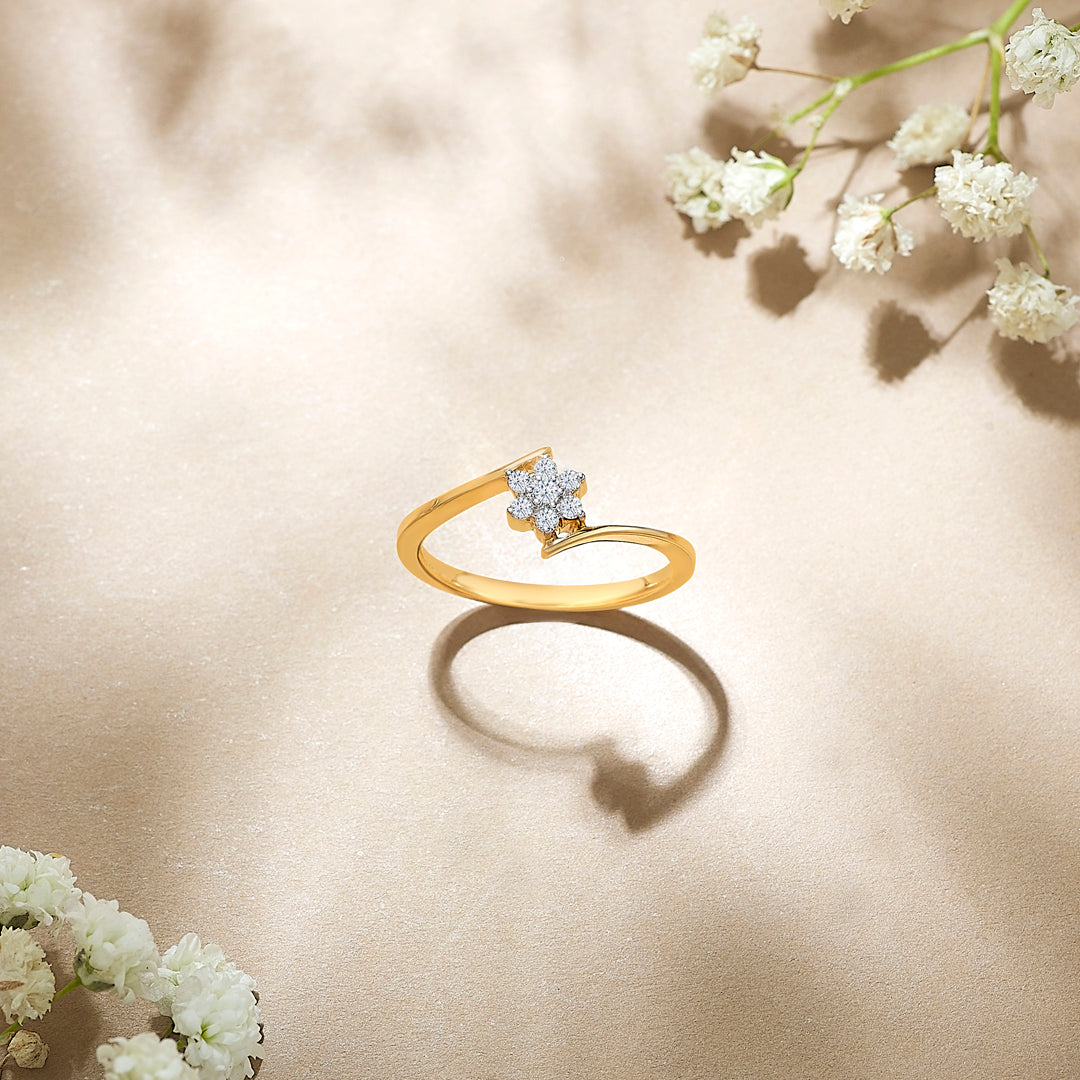 Tiny Flora Yellow Gold & Diamond Ring for Women