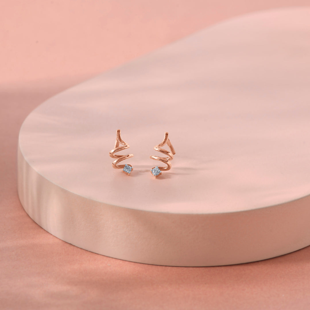 Spiral Helix Studs Diamond Earring