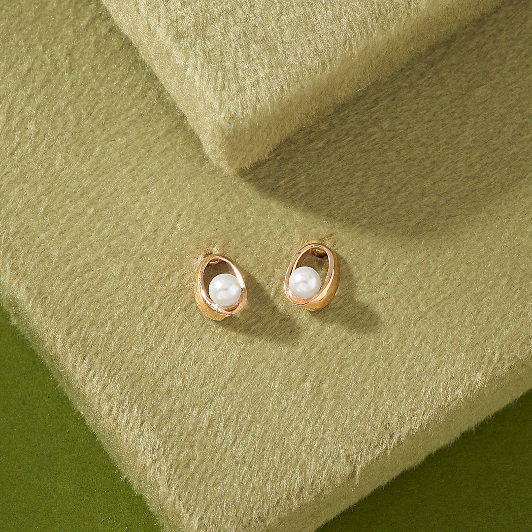 Pearl Arc Studs Gold Earrings
