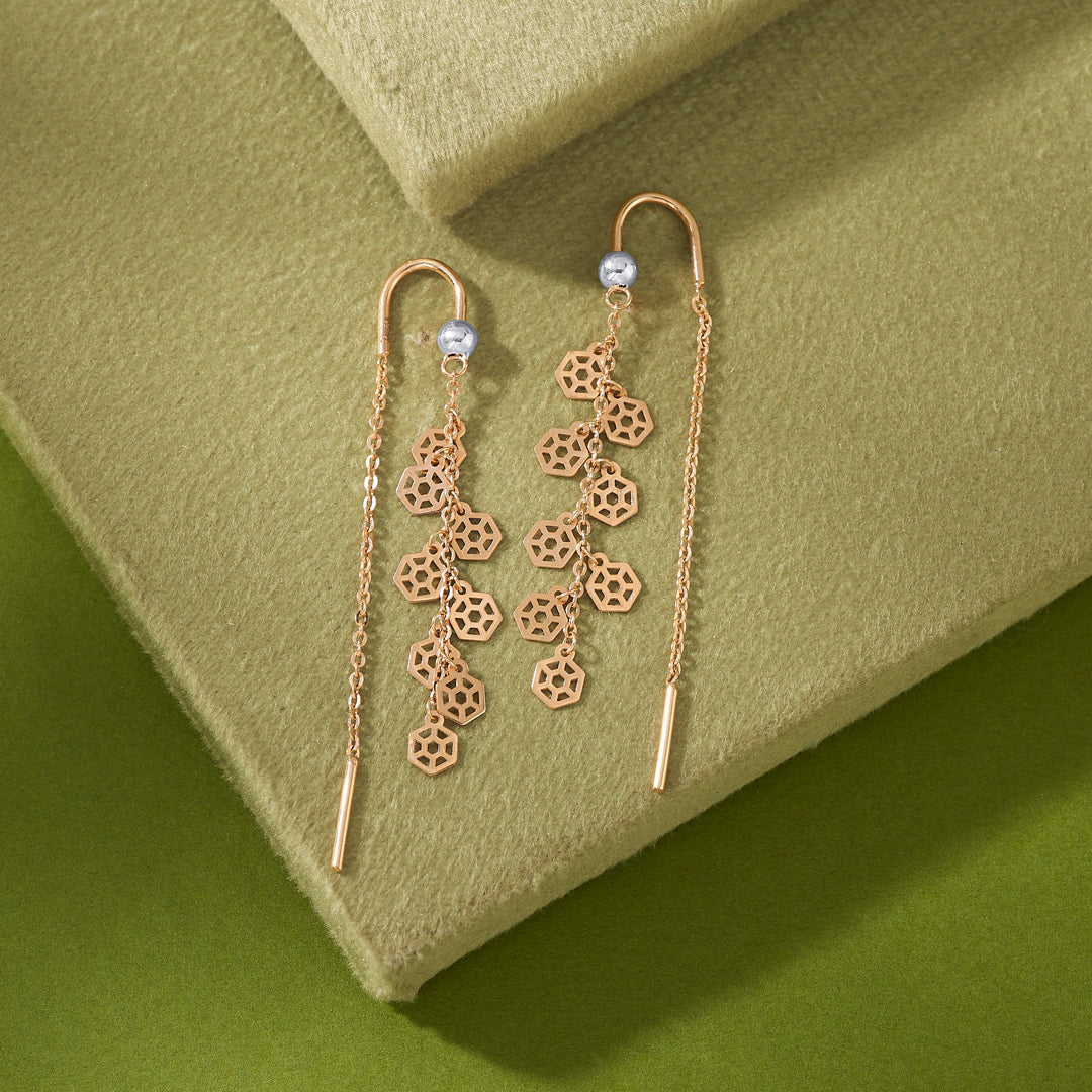 Hexa Tumble Sui Dhaga Gold Earrings