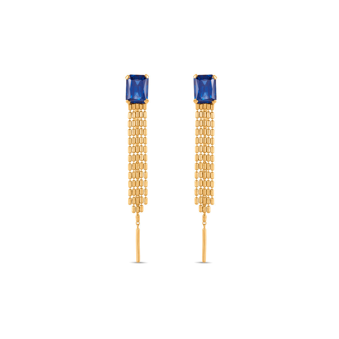 Blue Cascade Sui Dhaga Gold Earrings