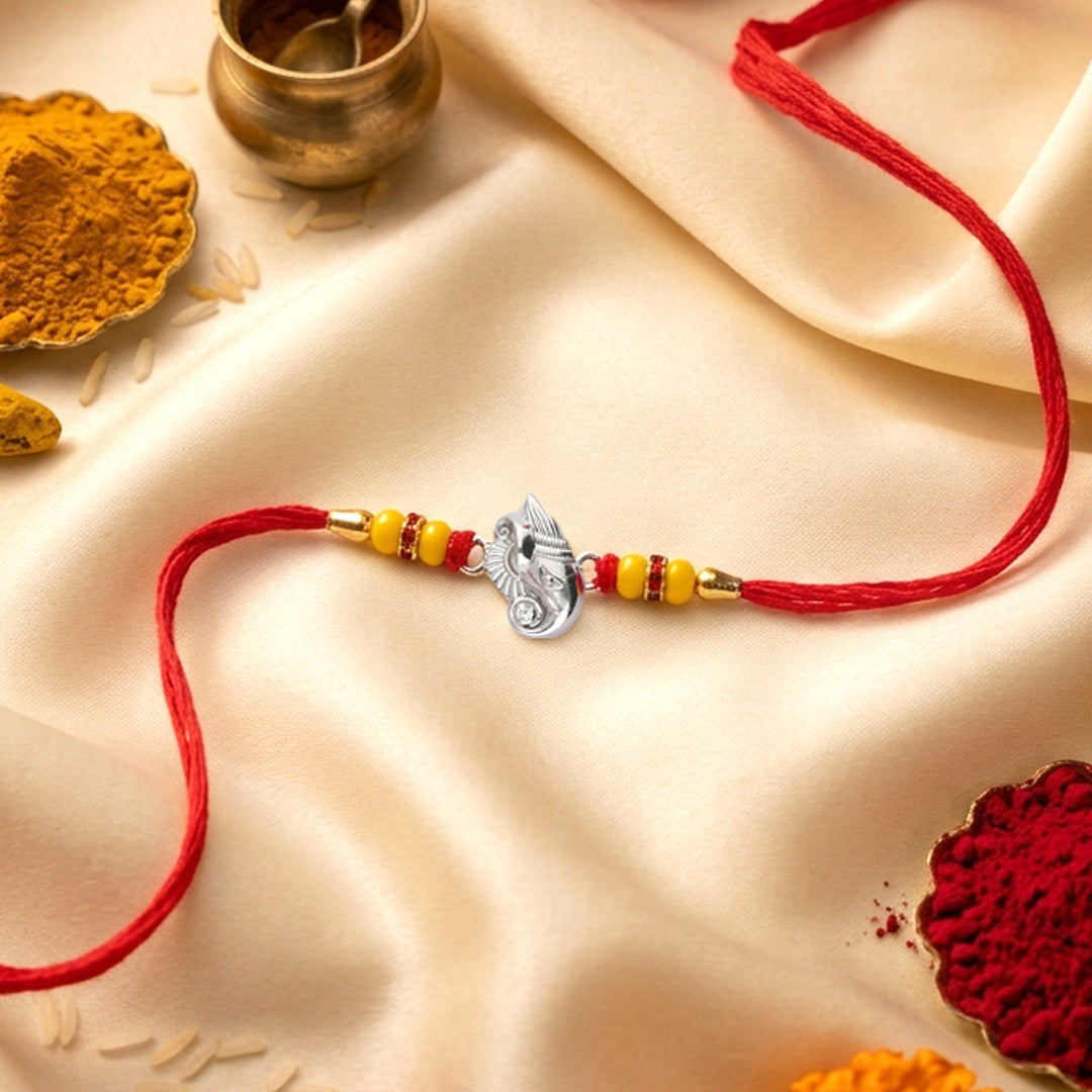 PNG Jewellers Ganapati Silver Rakhi For Men's