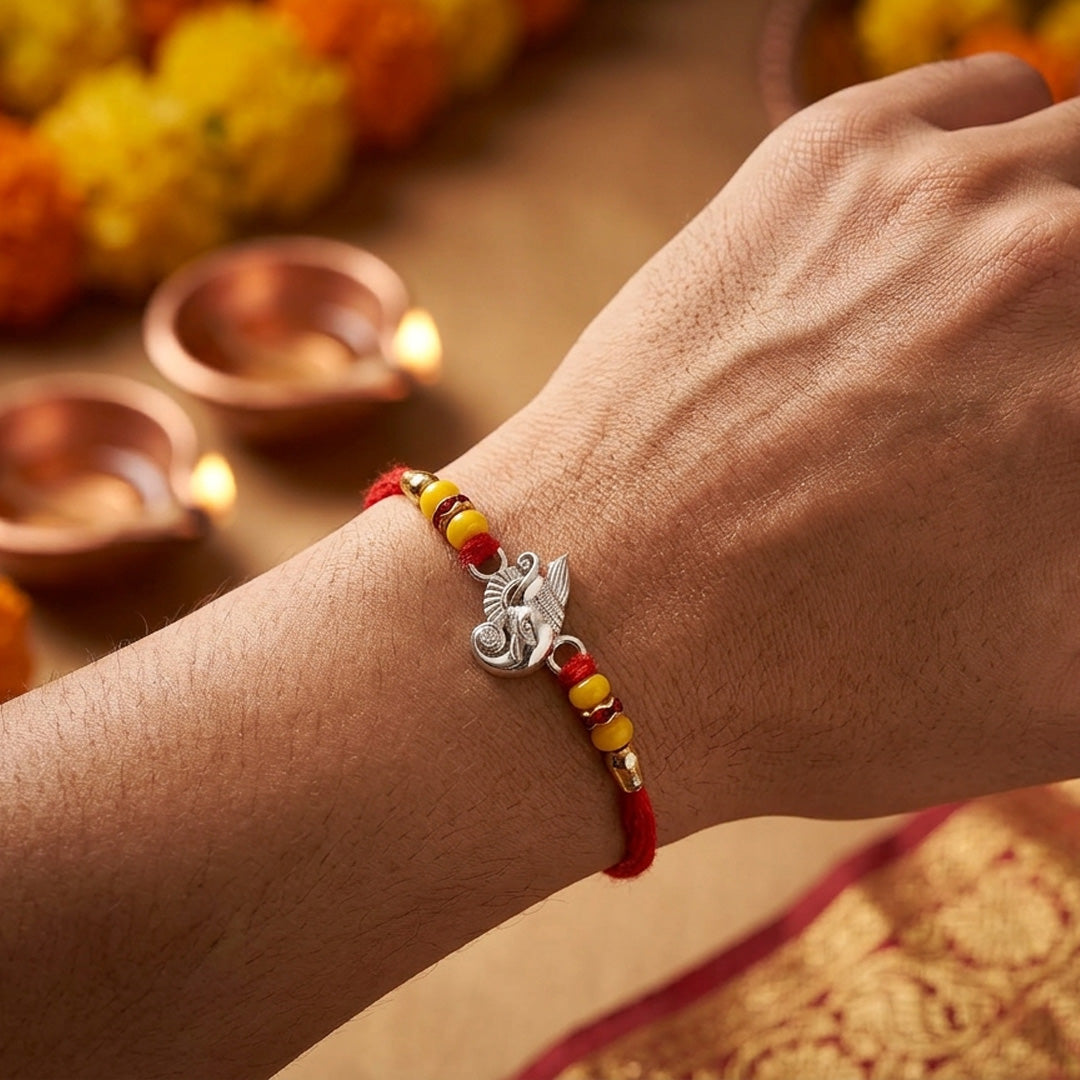 PNG Jewellers Ganapati Silver Rakhi For Men's