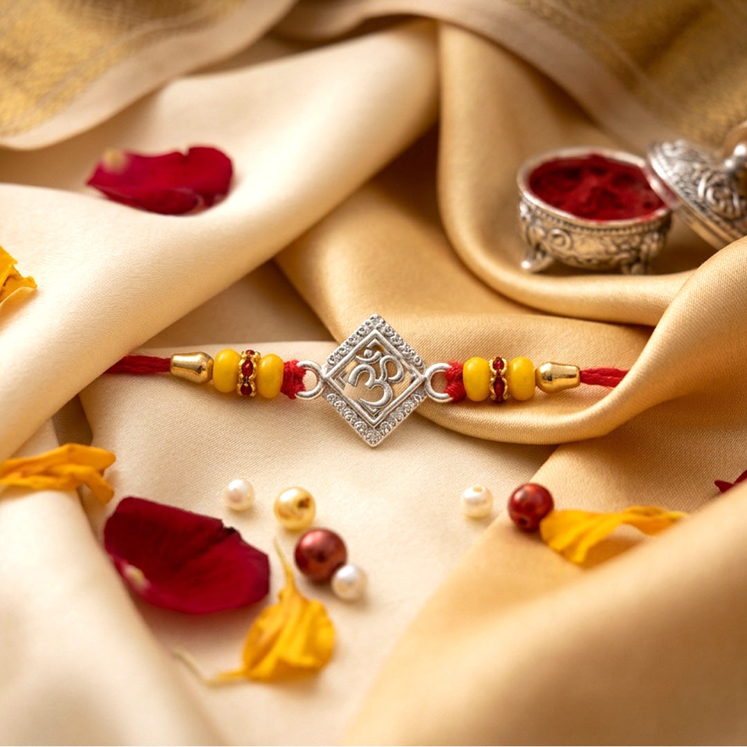 PNG Jewellers Square Om Silver Rakhi For Men's
