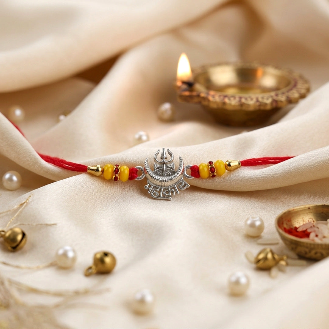 PNG Jewellers Mahakal Silver Rakhi For Men's