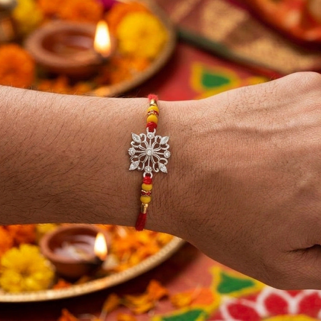 PNG Jewellers Snowflake Silver Rakhi For Men's